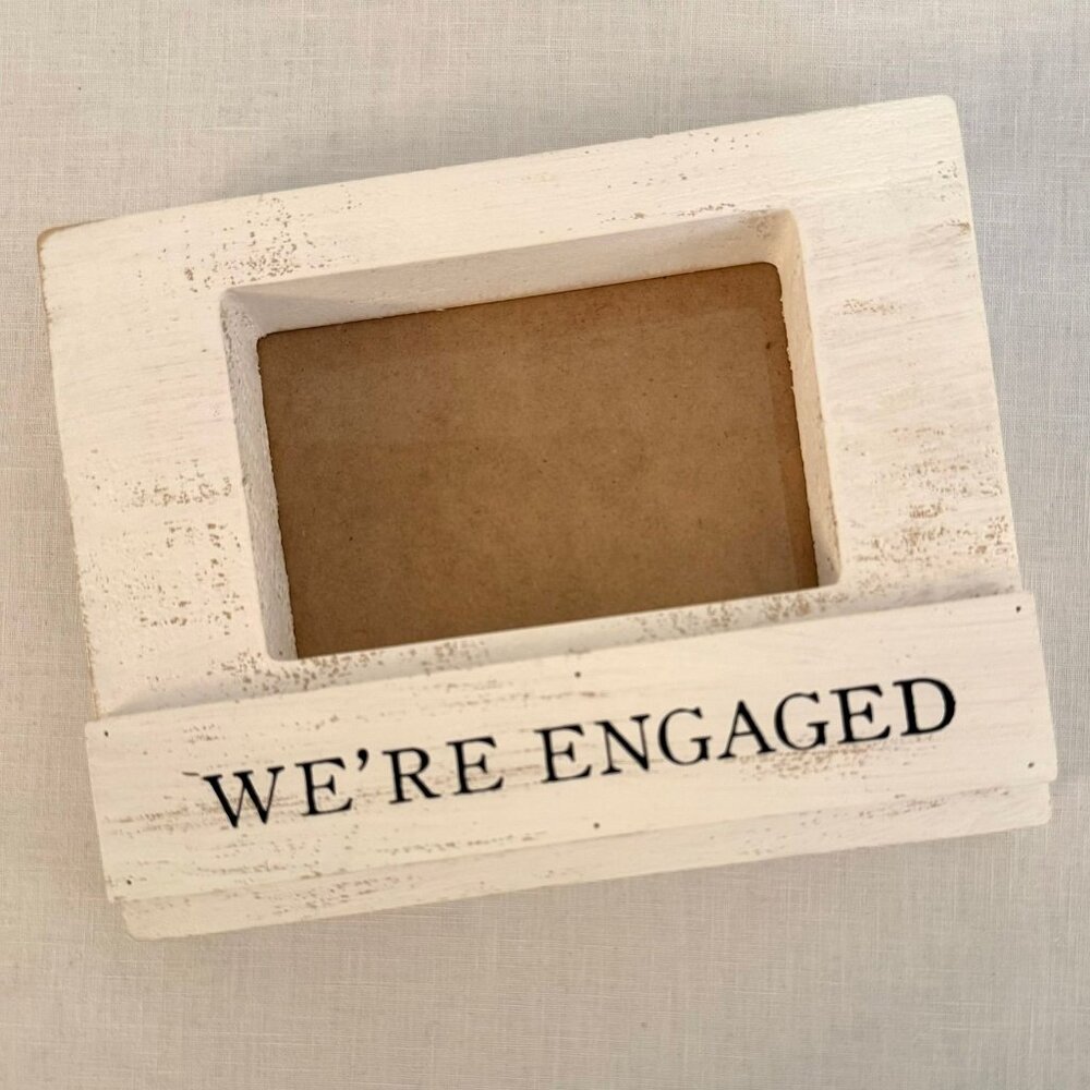 Were Engaged Distressed White Wood Picture Frame Romantic Mudpie Decor Cottage